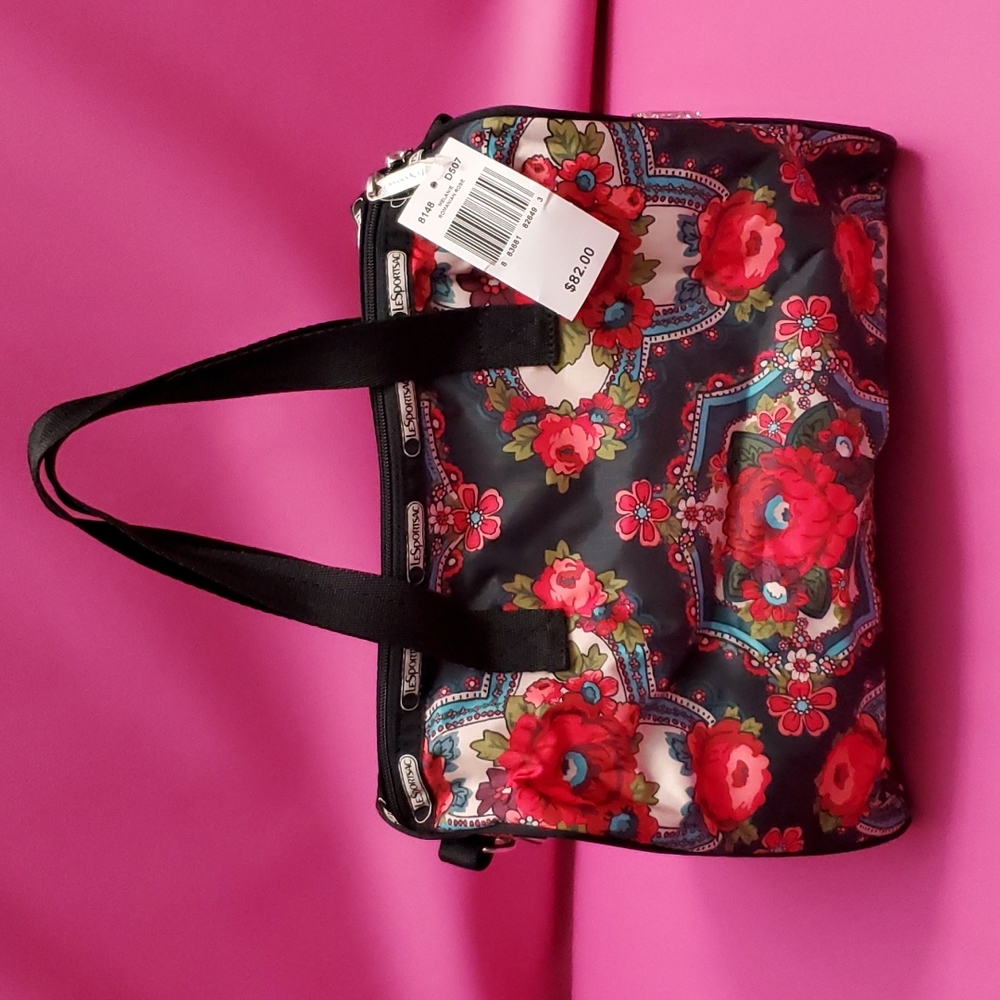 Rare Lesportsac melanie bag shoulder crossbody strap Romanian rose floral
